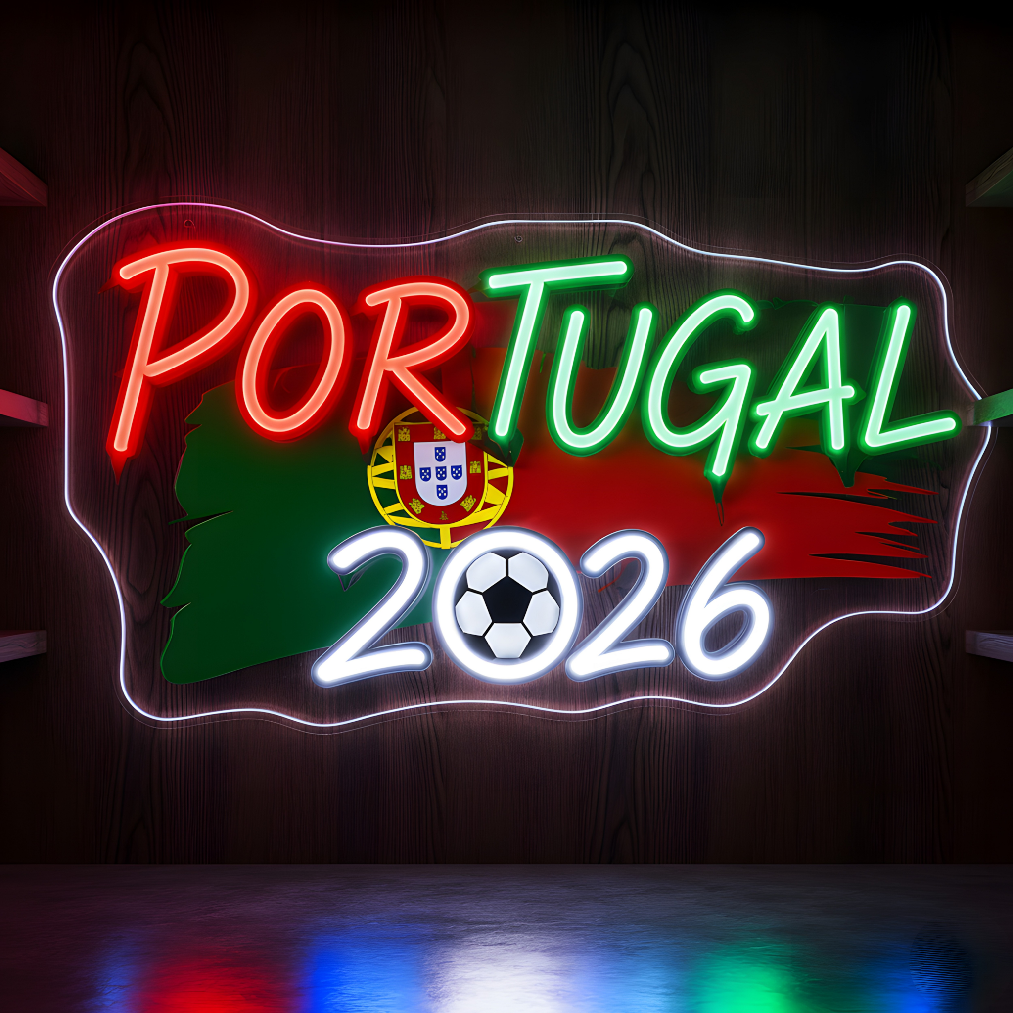 Portugal 2026 Printed Artwork LED neon sign featuring Portuguese-inspired artwork and football centerpiece