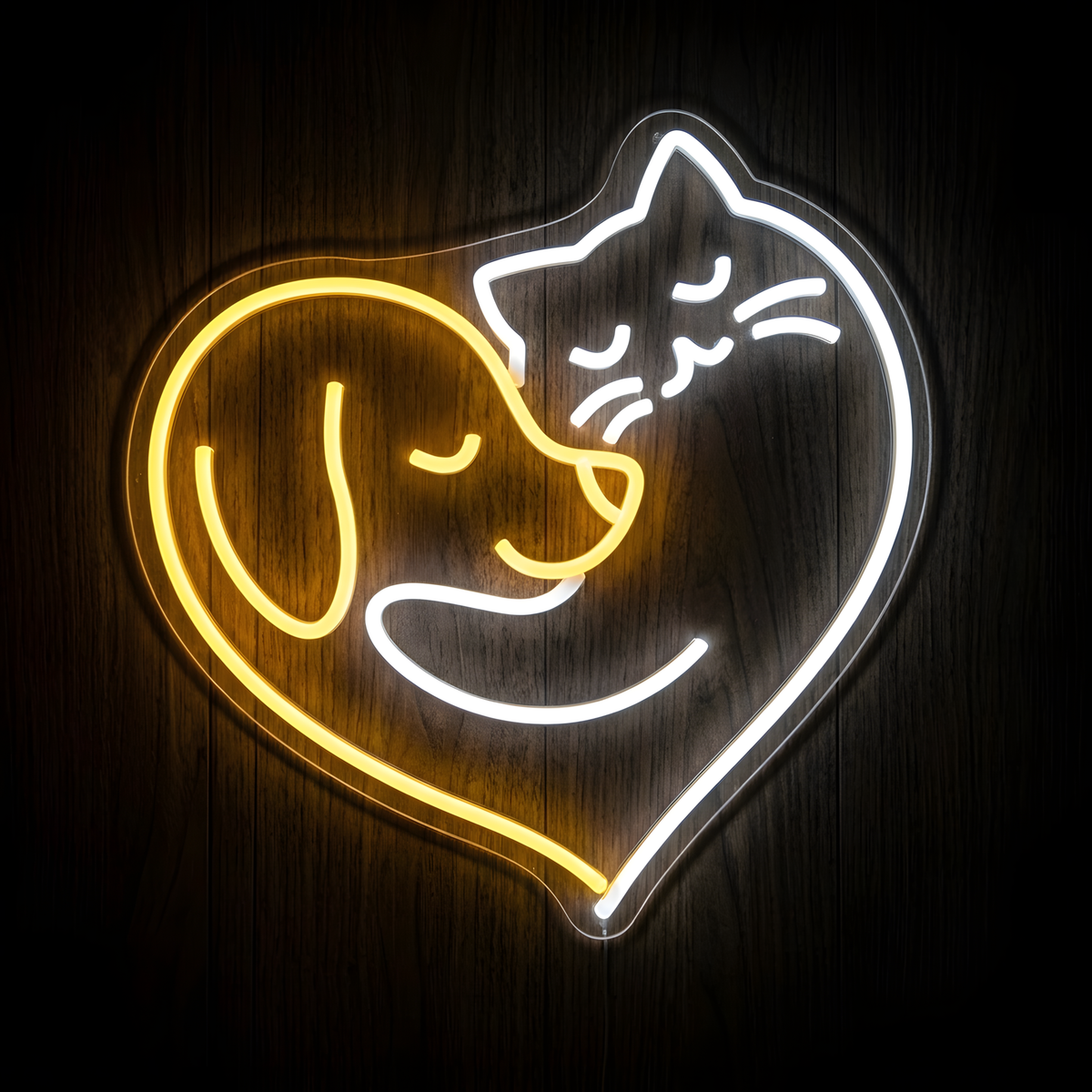 Best Friends Dog and Cat LED Neon Sign with heart-shaped pet design