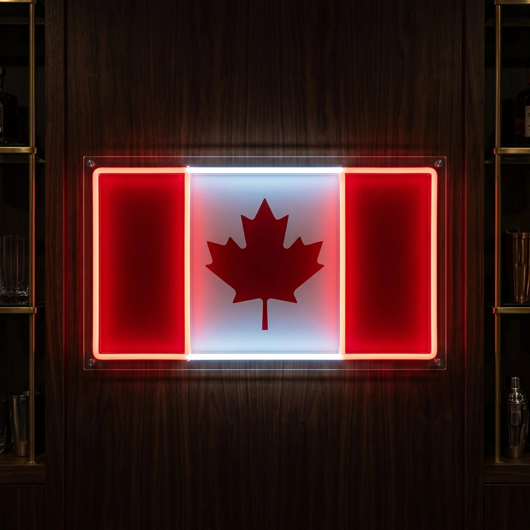 Canada LED neon sign featuring illuminated Canadian flag design with maple leaf artwork