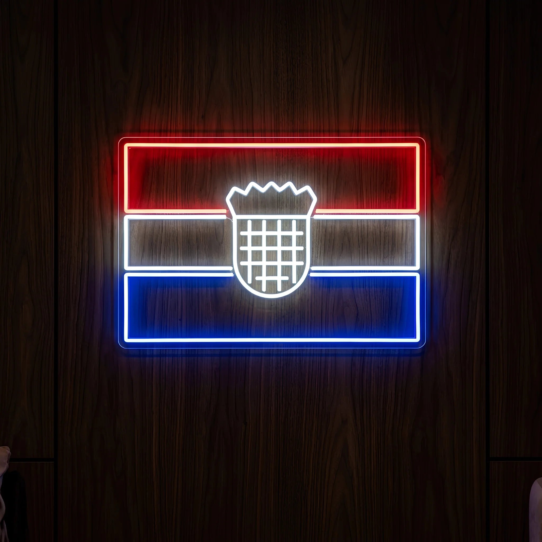 Croatia LED neon sign featuring the Croatian flag with illuminated checkerboard crest outline