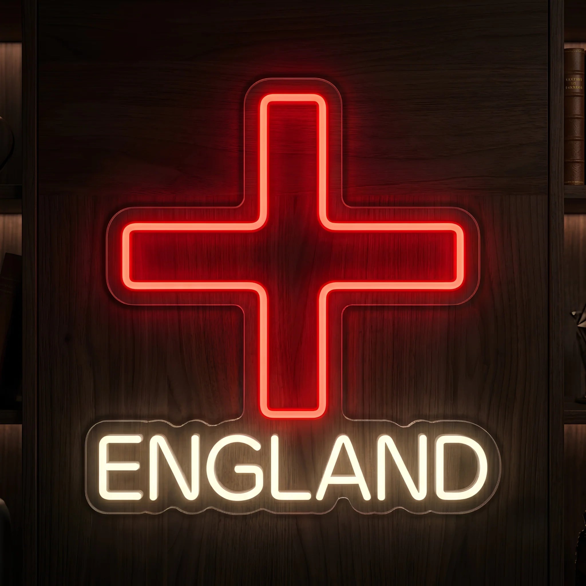England LED neon sign featuring a red St George Cross with illuminated England lettering