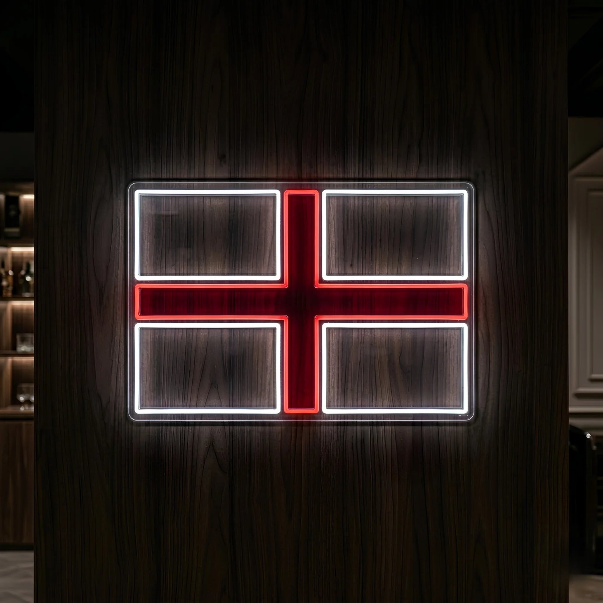 England flag LED neon sign featuring illuminated St George Cross design in red and cool white