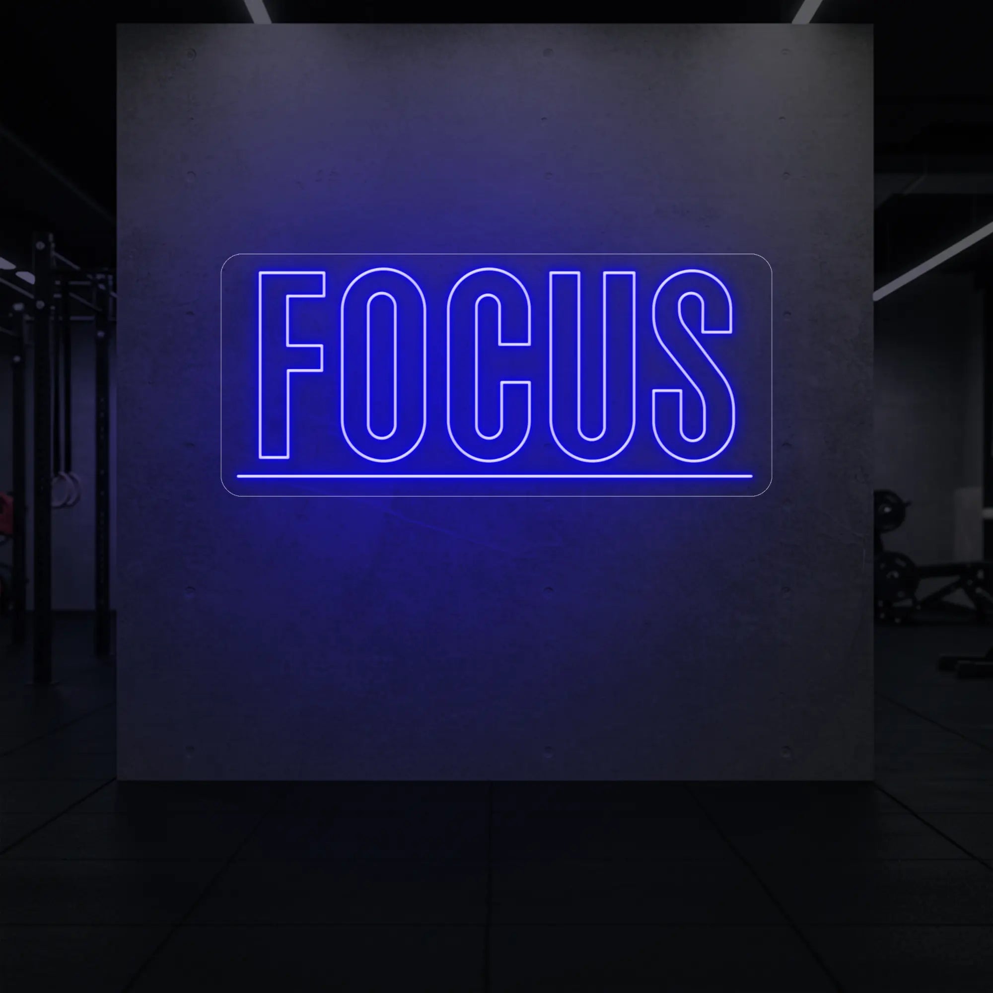 'Fortune Favours the Brave' neon sign glowing in deep blue against a styled interior wall.