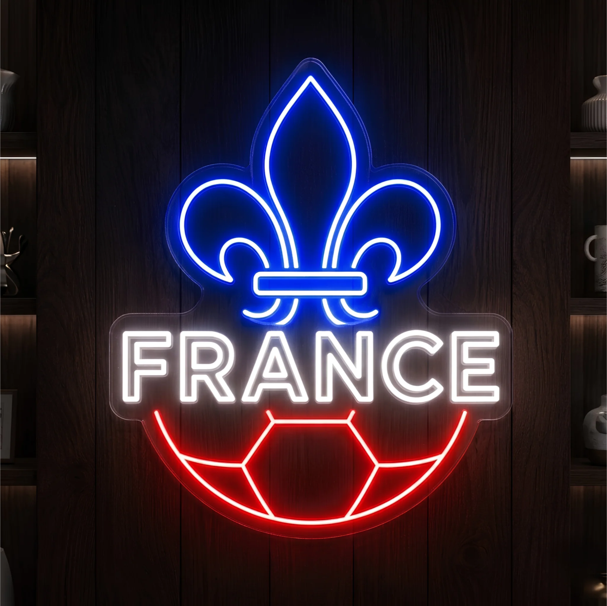 France Fleur-de-Lis football LED neon sign with blue white and red illuminated design