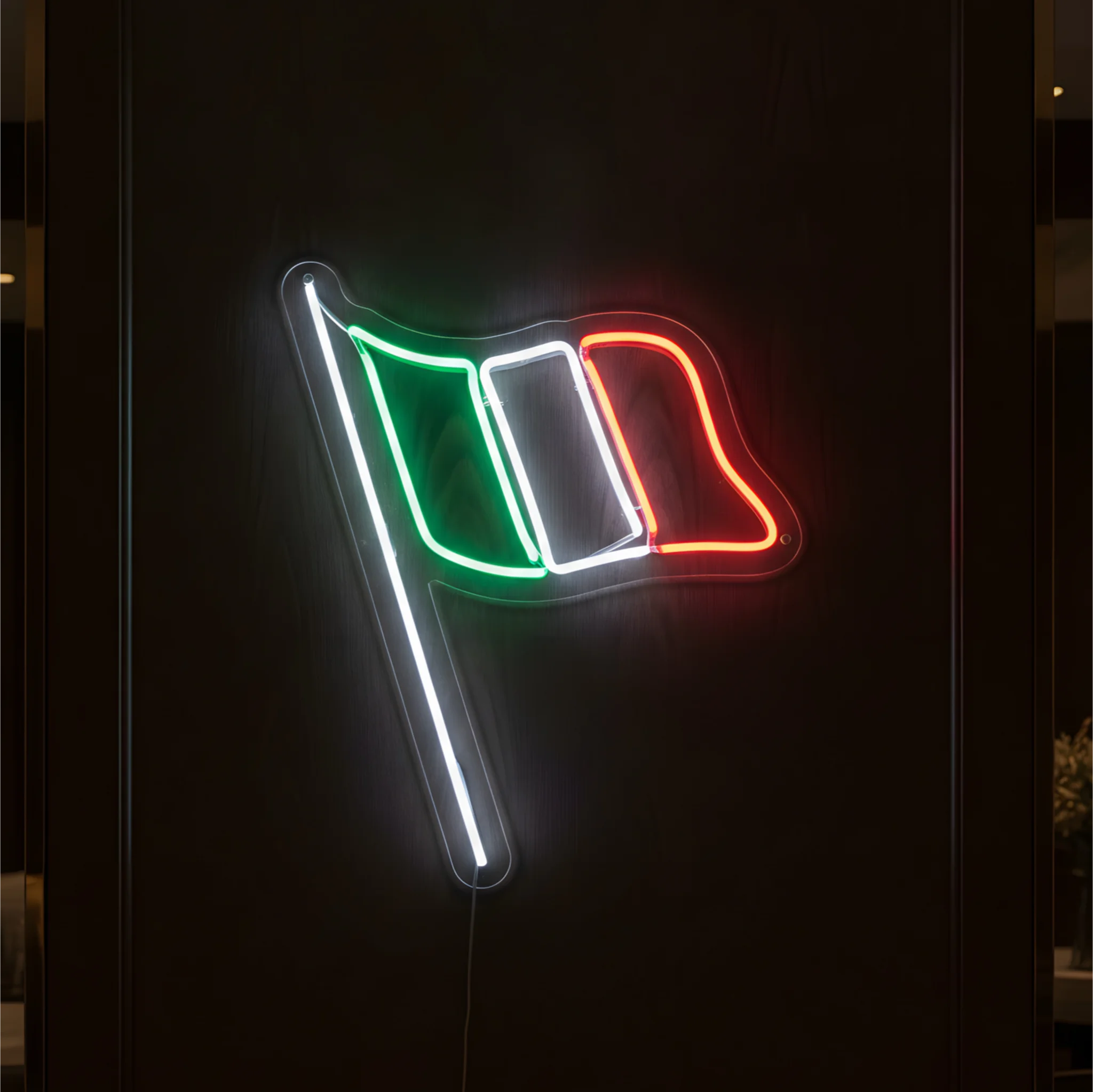 Italy flag LED neon sign featuring green white and red waving tricolor design