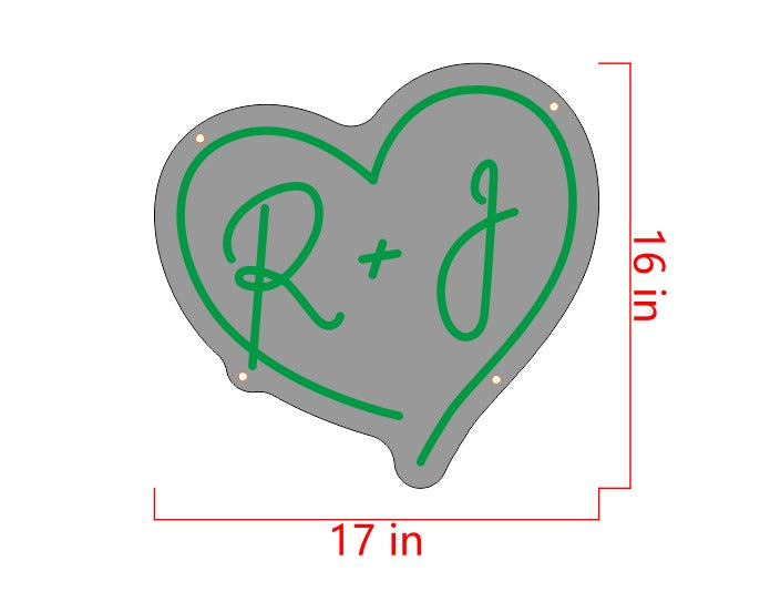 R and J inside heart Custom Neon Sign