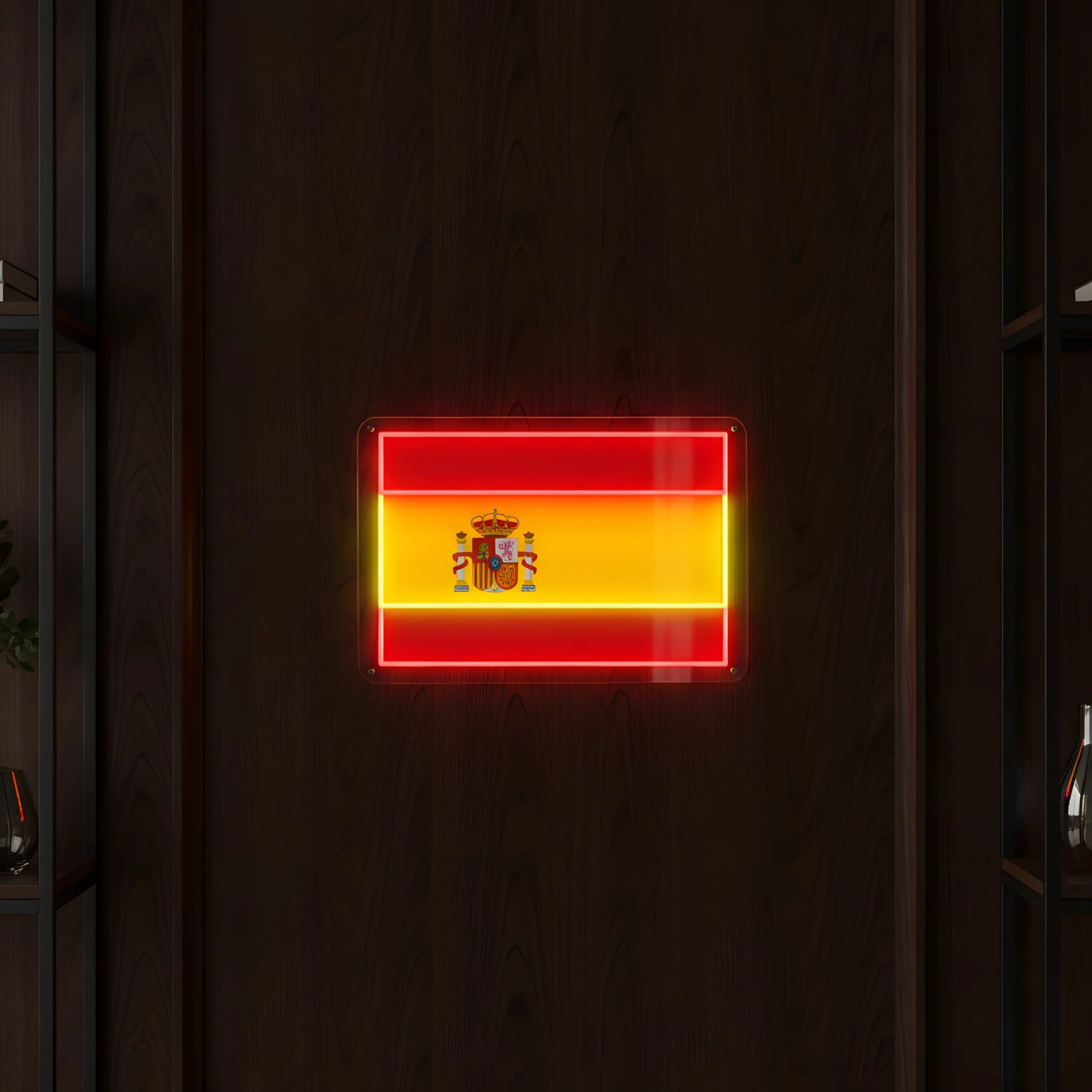 Spain flag LED neon sign featuring illuminated red and yellow national flag design