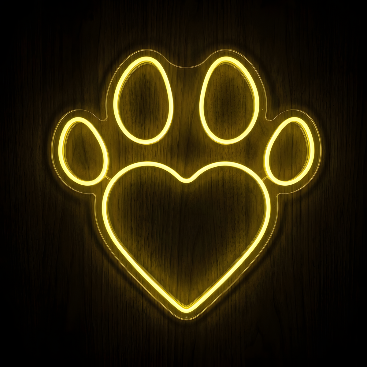 Heart Paw Print LED Neon Sign featuring a glowing paw print with a heart-shaped center pad for pet lover wall decor, pet rooms, and pet-themed spaces