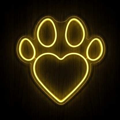 Heart Paw Print LED Neon Sign featuring a glowing paw print with a heart-shaped center pad for pet lover wall decor, pet rooms, and pet-themed spaces