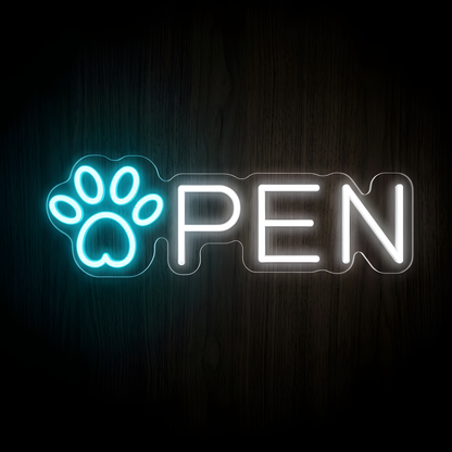 Paw Print Open LED Neon Sign – Pet Business Wall Decor
