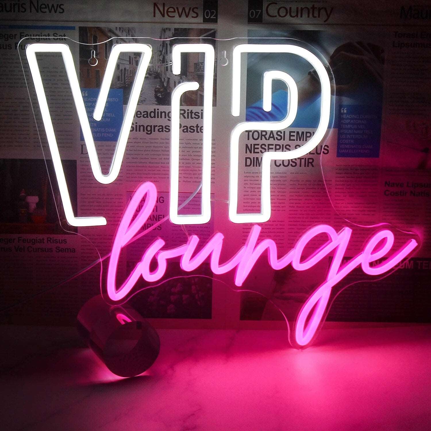 "VIP LOUNGE" NEON SIGN WHITE/PINK