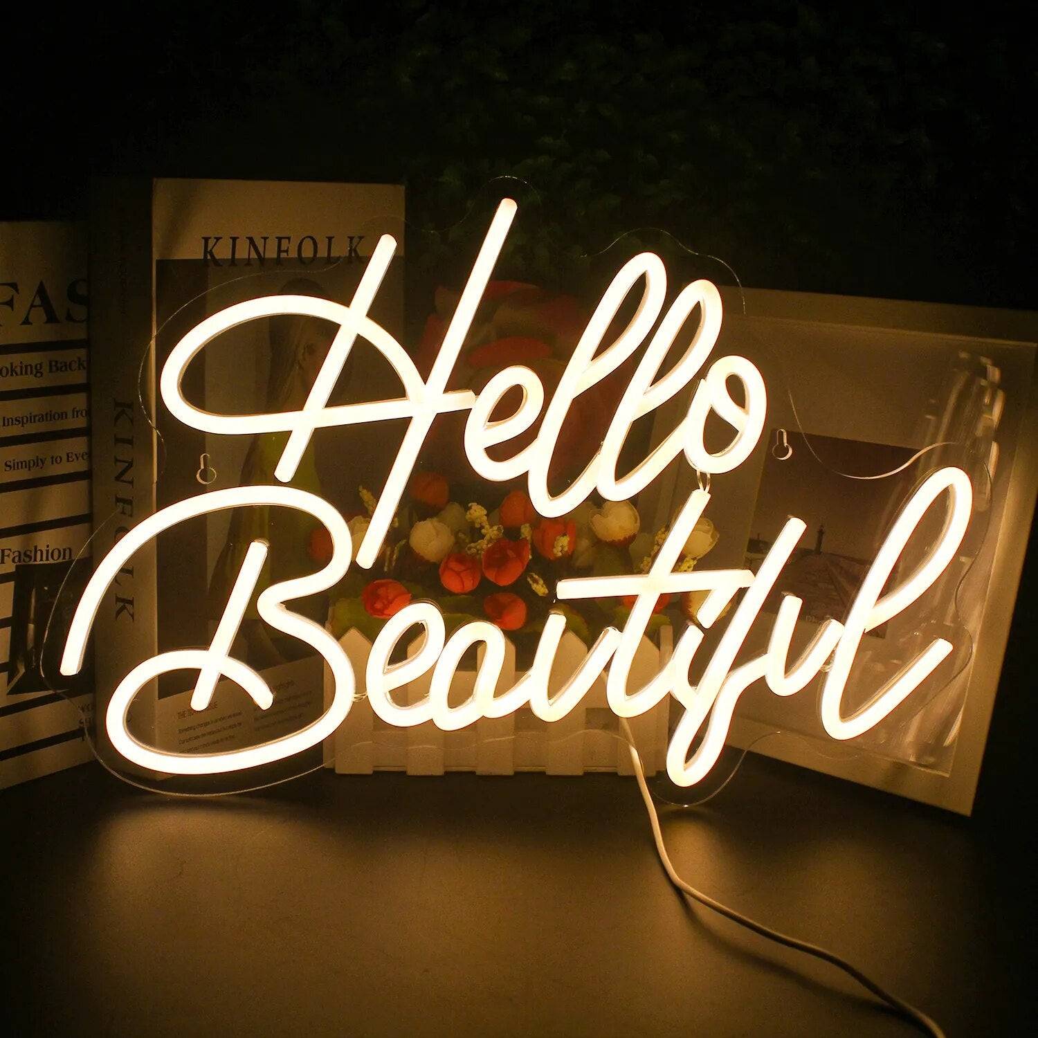 "HELLO BEAUTIFUL" NEON SIGN