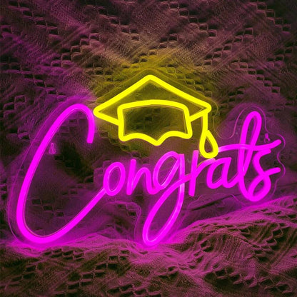 "GRADUATE" NEON SIGN Pink and Gold