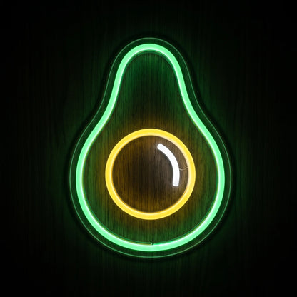 Avocado Half LED Neon Sign featuring a bright green avocado outline with a glowing yellow pit and white highlight.