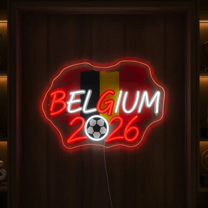Belgium 2026 LED neon sign featuring Belgian flag artwork and football themed design