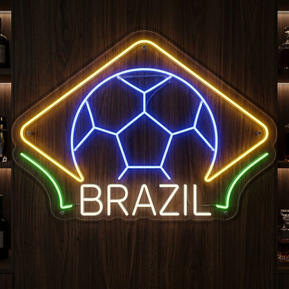 Brazil LED neon sign featuring soccer ball design and Brazilian national colours