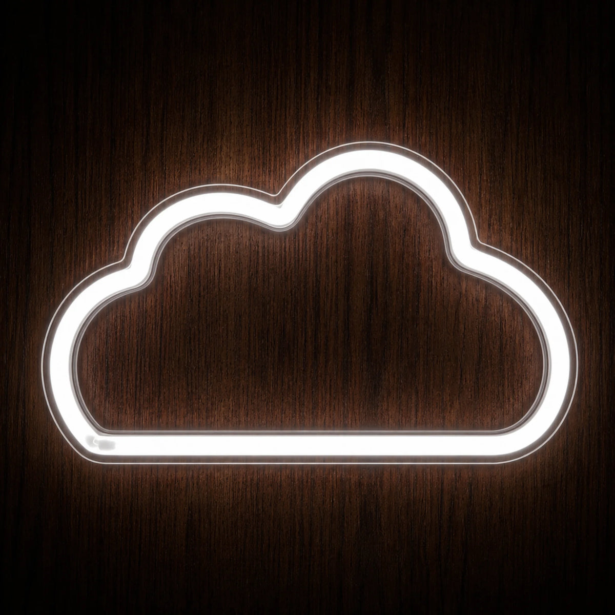 Cloud Outline LED neon sign featuring a simple rounded cloud silhouette illuminated in bright white on clear acrylic backing.