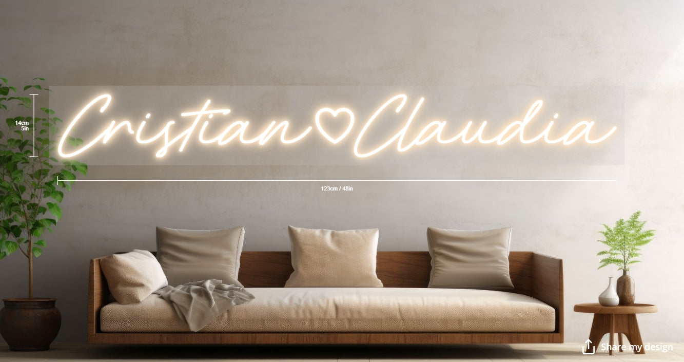 Cristian Heart Claudia Custom Neon Sign (Smallest Sizing Version)