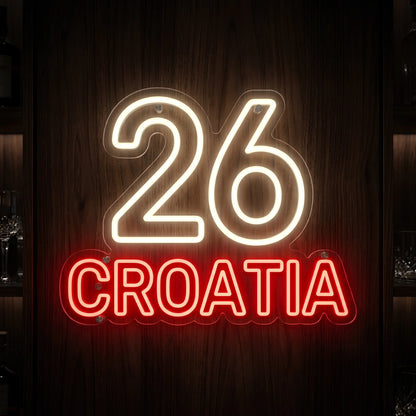 26 Croatia LED neon sign featuring illuminated football-inspired numerals and bold Croatia lettering