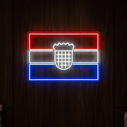 Croatia LED neon sign featuring the Croatian flag with illuminated checkerboard crest outline
