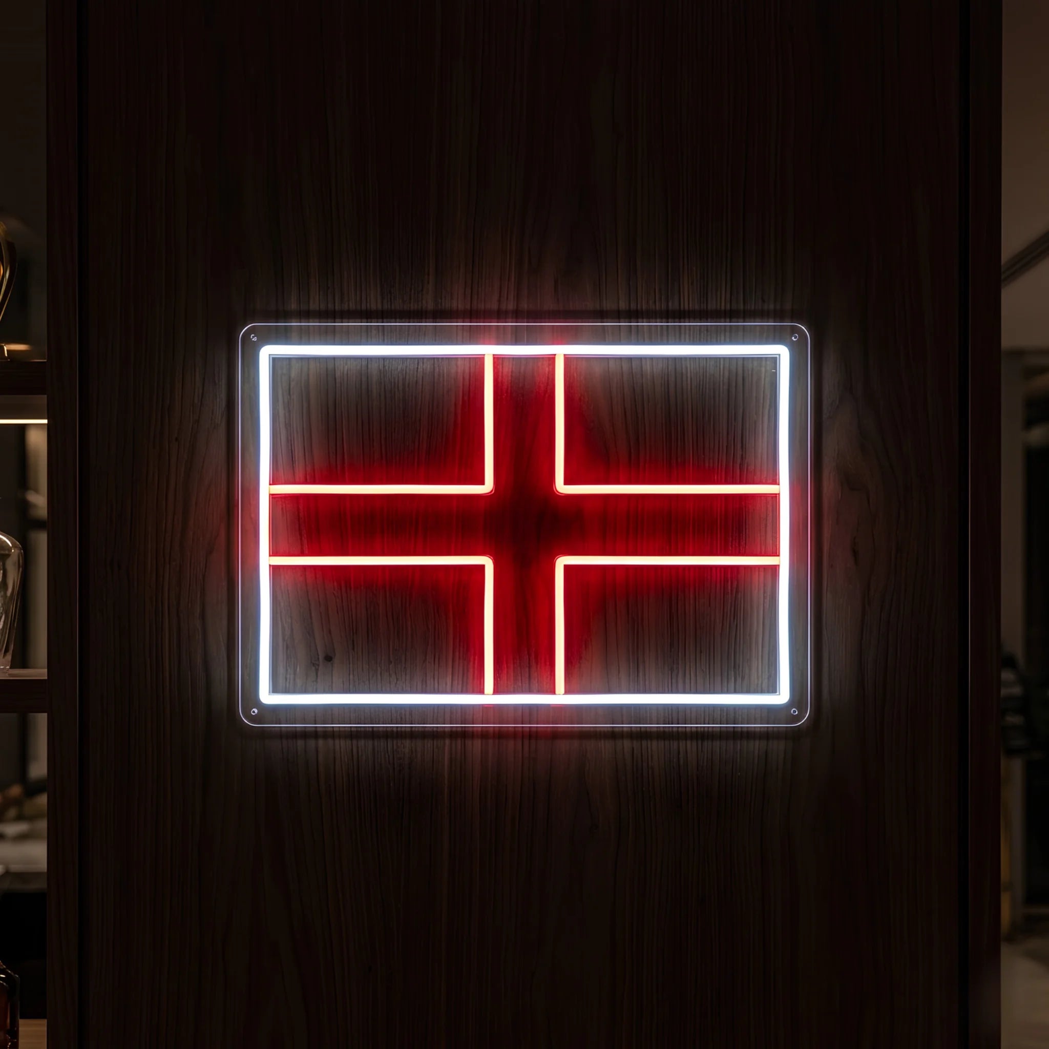 England St George's Cross LED neon sign featuring red and cool white illuminated flag design.