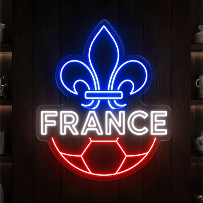 France Fleur-de-Lis football LED neon sign with blue white and red illuminated design