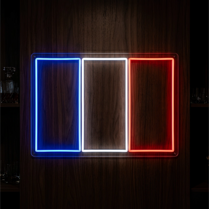 French Tricolour flag LED neon sign with blue white and red illuminated design