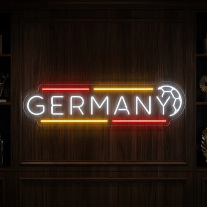 Germany football LED neon sign featuring illuminated lettering with red and gold supporter stripes and football detail
