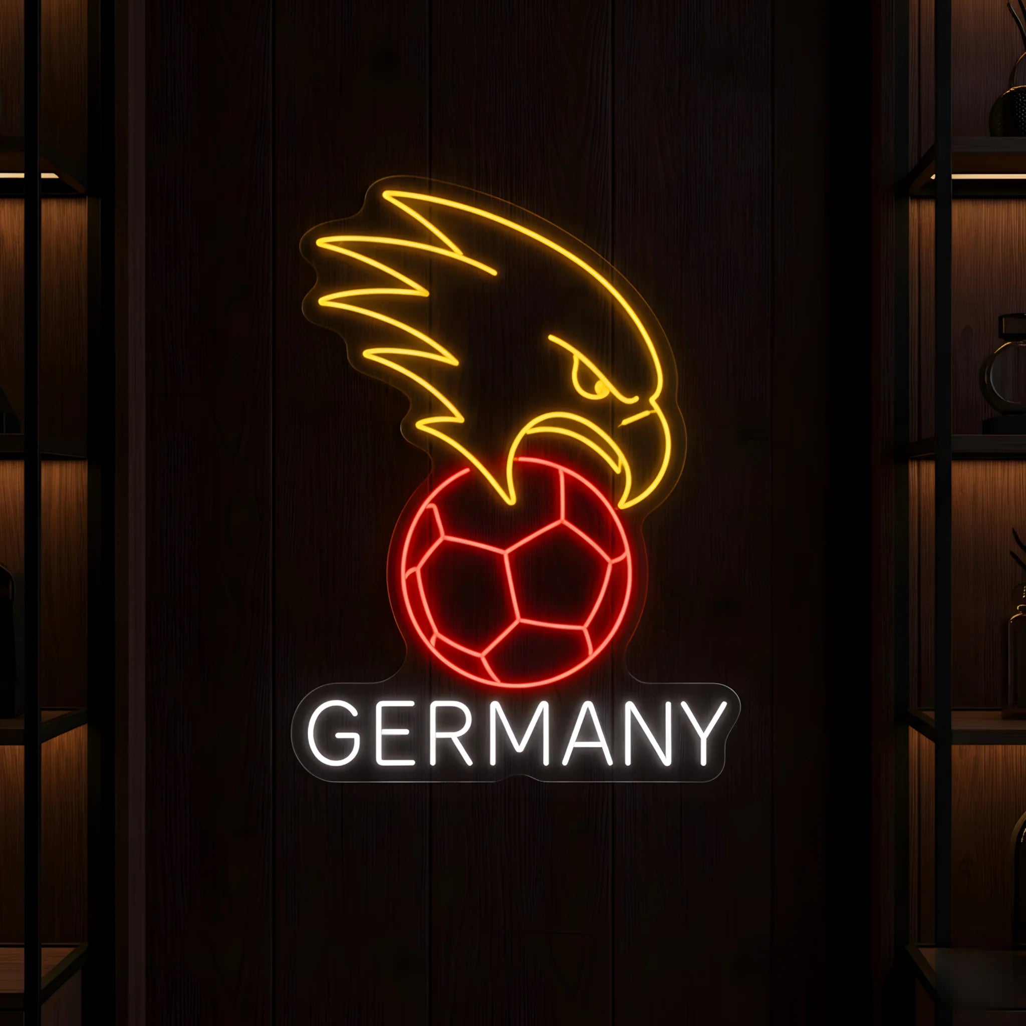 Germany eagle football LED neon sign featuring illuminated eagle artwork above a football