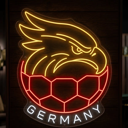 Germany eagle football crest LED neon sign featuring illuminated eagle head and football-inspired crest artwork