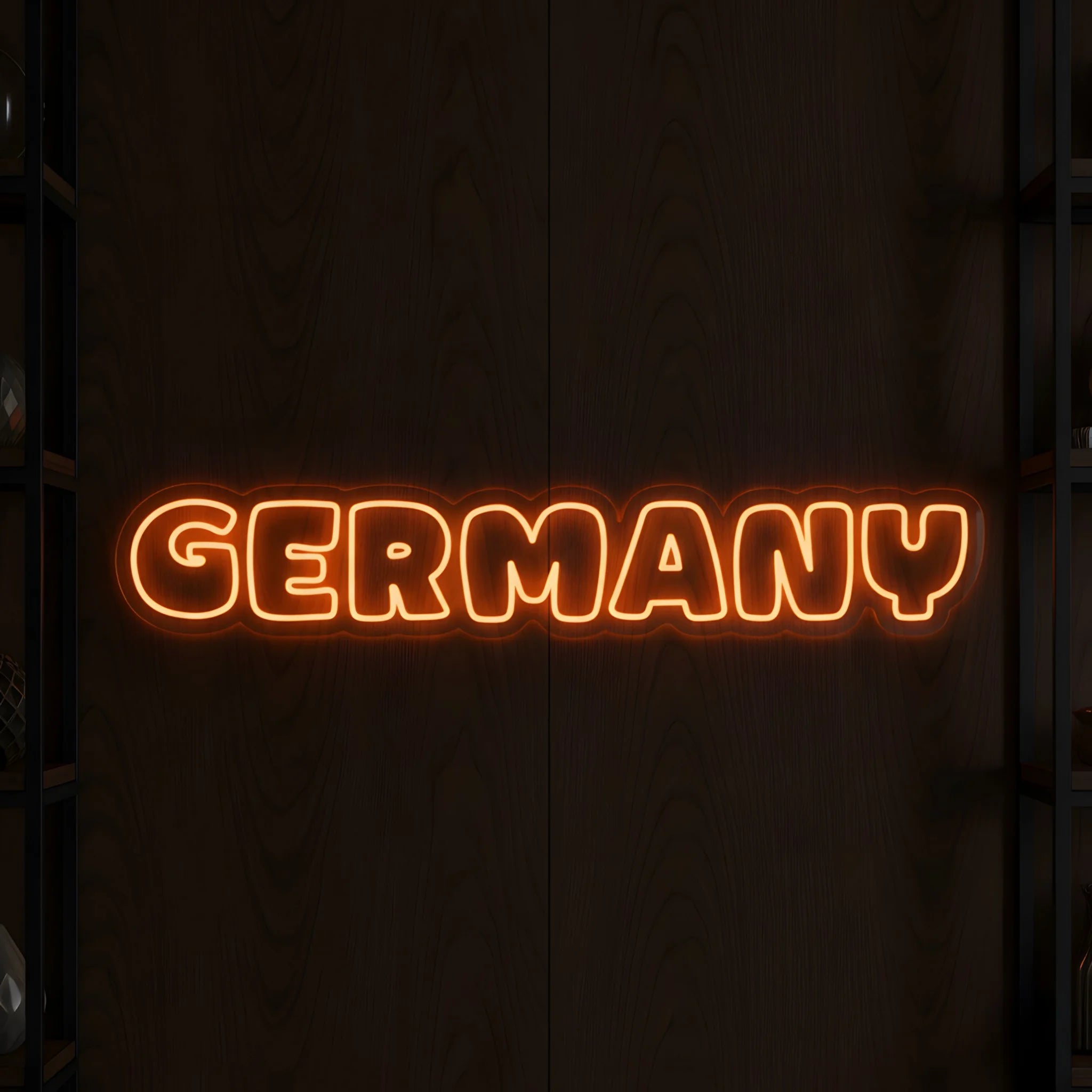Germany script LED neon sign featuring warm amber illuminated lettering