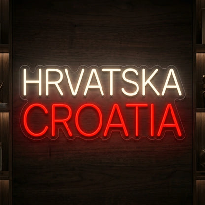 Hrvatska Croatia LED neon sign featuring stacked warm white and red illuminated lettering
