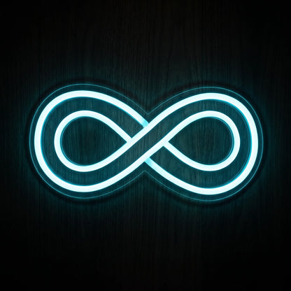 Infinity Symbol LED Neon Sign featuring a glowing cool white infinity design on clear acrylic backing.