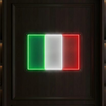 Italy flag LED neon sign featuring green white and red illuminated tricolor panel design