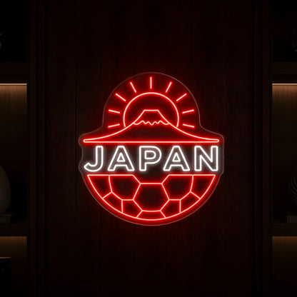 Japan Mount Fuji football LED neon sign featuring rising sun artwork and football-inspired crest design