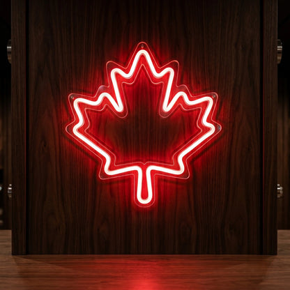  Canada football neon sign glowing on dark wood wall in premium sports room setting