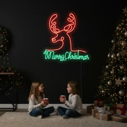 Merry Christmas with Reindeer Neon Sign