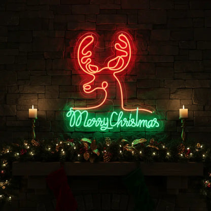Merry Christmas with Reindeer Neon Sign