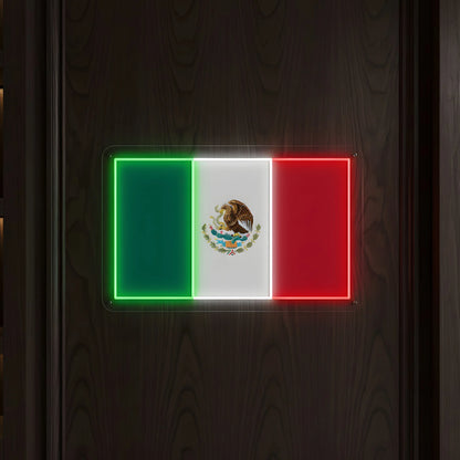 Mexico flag LED neon sign featuring green white and red tricolor with national emblem