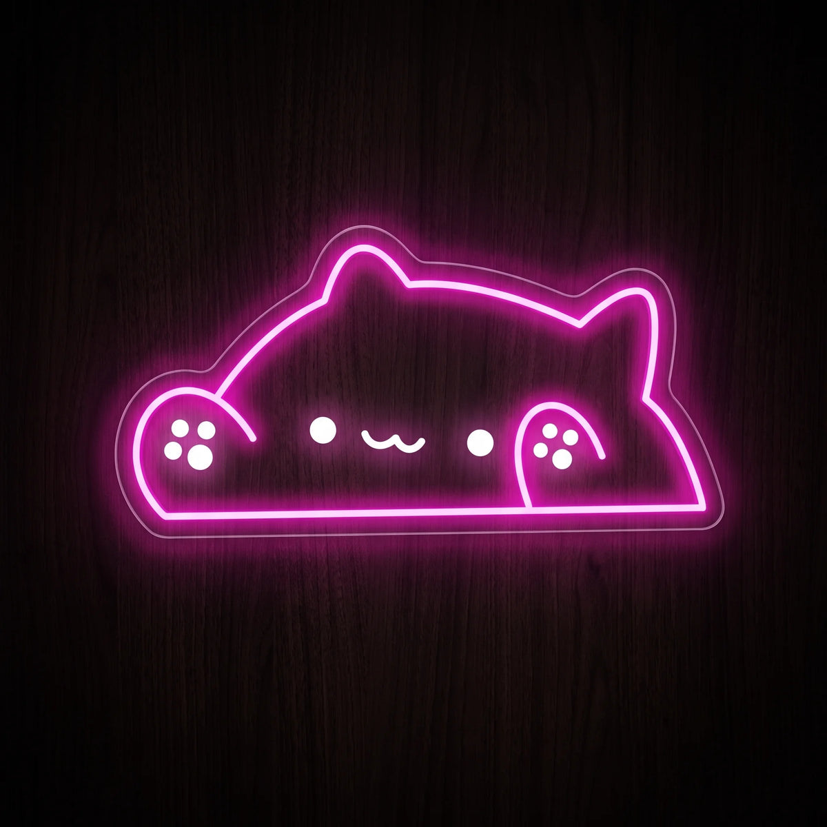 Peeking Kitty LED Neon Sign featuring a cute cat outline in bright pink neon with paws and a simple face.