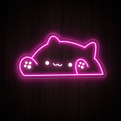 Peeking Kitty LED Neon Sign featuring a cute cat outline in bright pink neon with paws and a simple face.