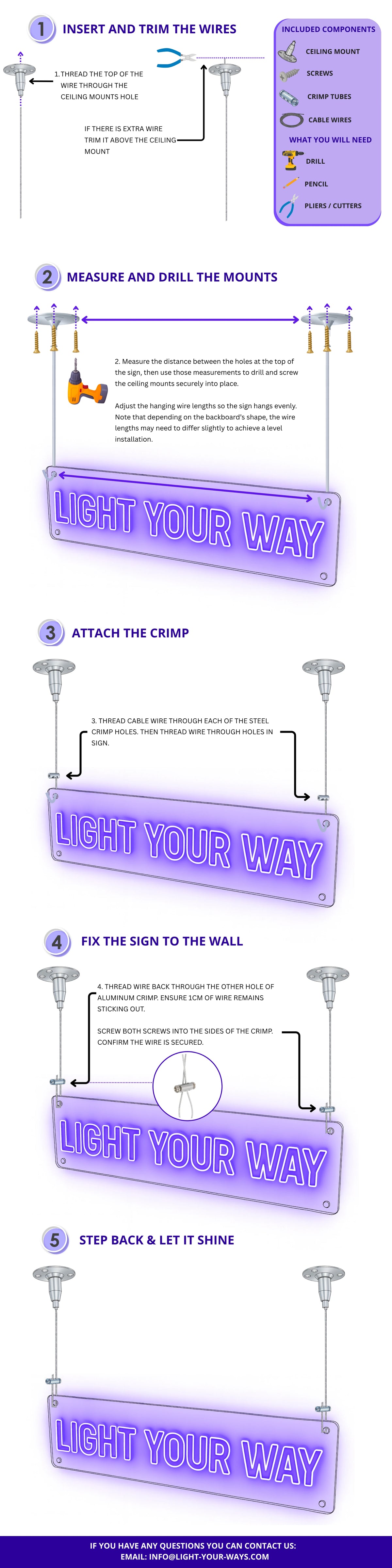 How to hang your LED neon sign using our ceiling mounting kit