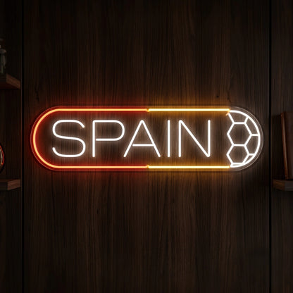 Spain football capsule LED neon sign featuring illuminated typography with football-inspired design