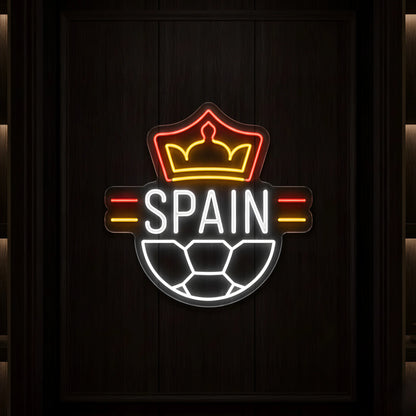 Spain crown football LED neon sign featuring illuminated crown Spain lettering and football emblem