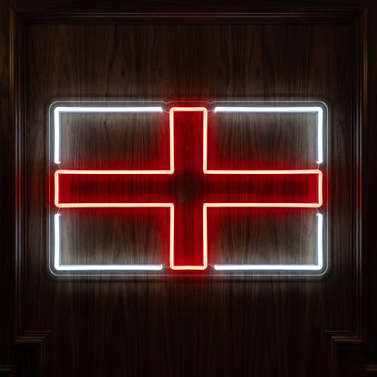 England Flag LED neon sign featuring St George Cross illuminated in red and cool white LED neon