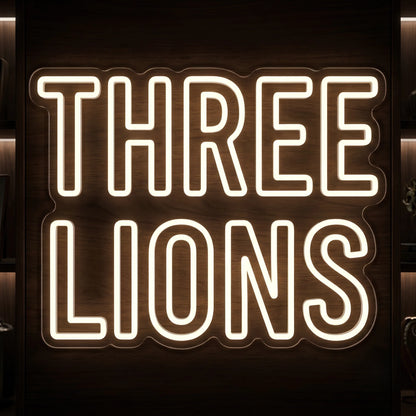 Three Lions LED neon sign featuring illuminated football supporter phrase in warm white
